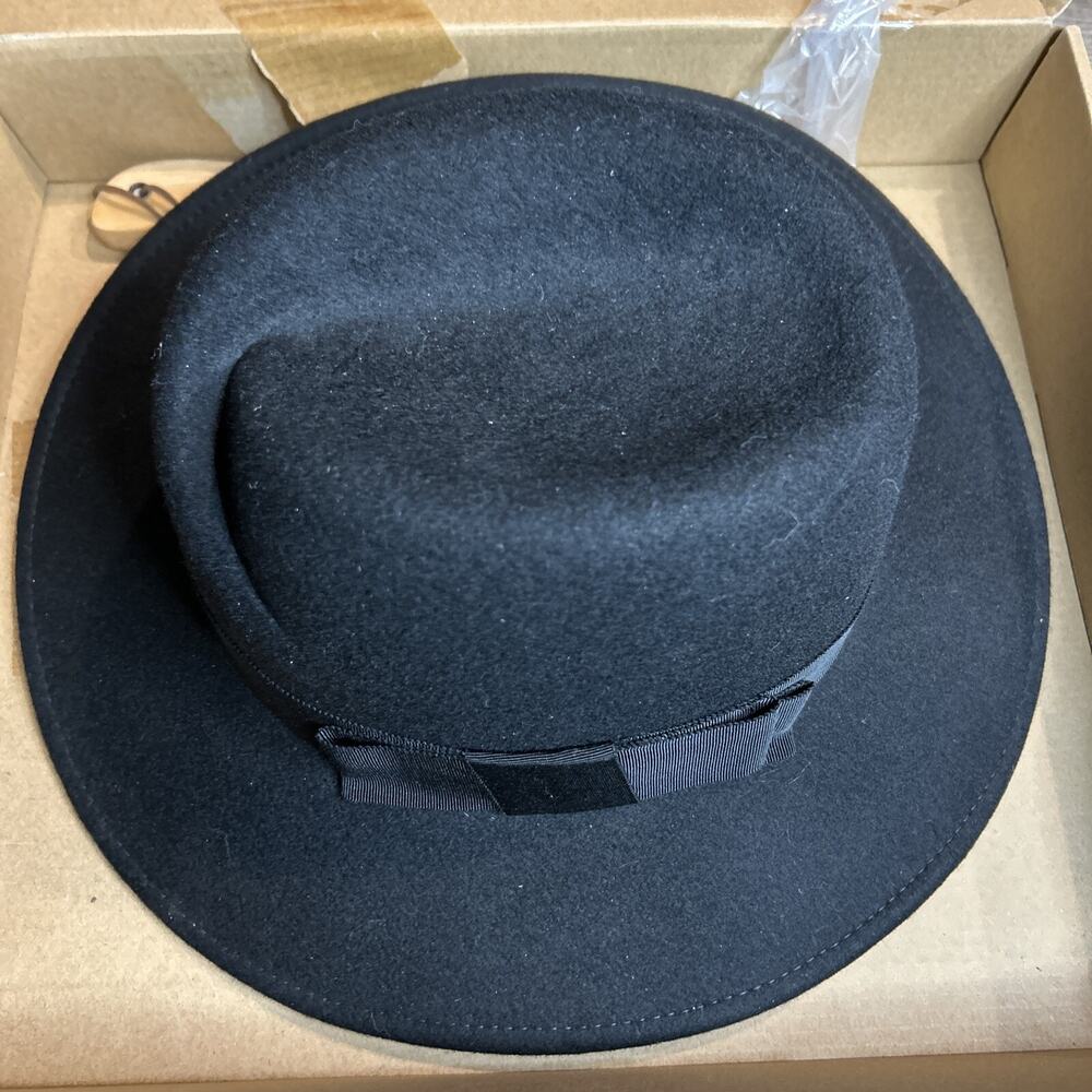 Women’s Femsee Fedora Black Wool Wide Brim Hat with Brush Size Medium - Picture 4 of 13